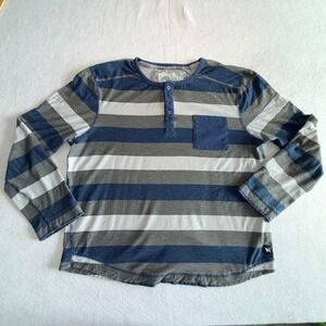Mambo Australia‎ "Farting Dog" Mens Striped Long Sleeve Henley Shirt Cotton L